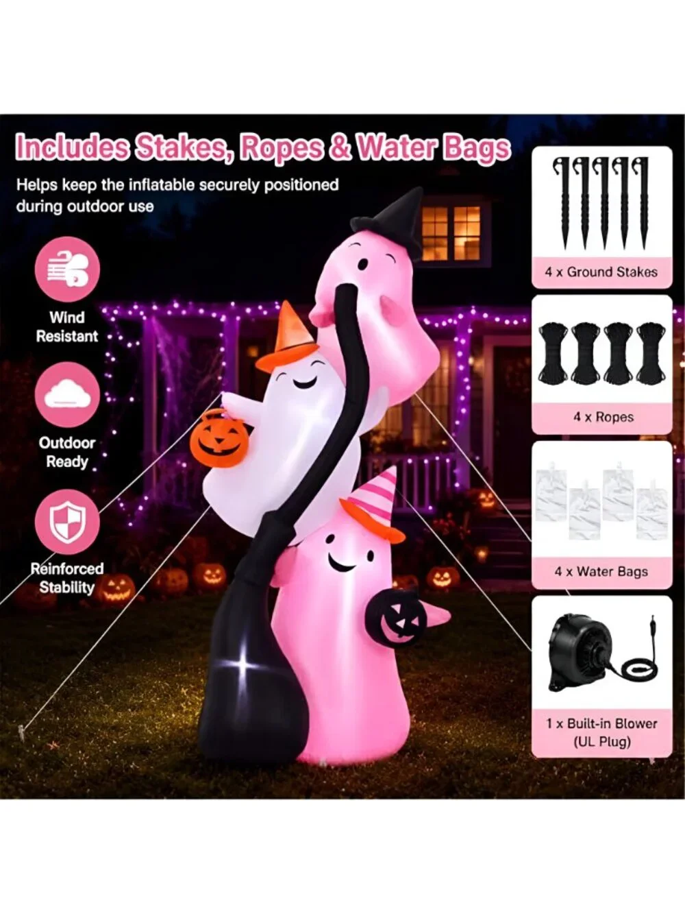 9.8 ft Pink Halloween Inflatable Ghost Outdoor Decoration
